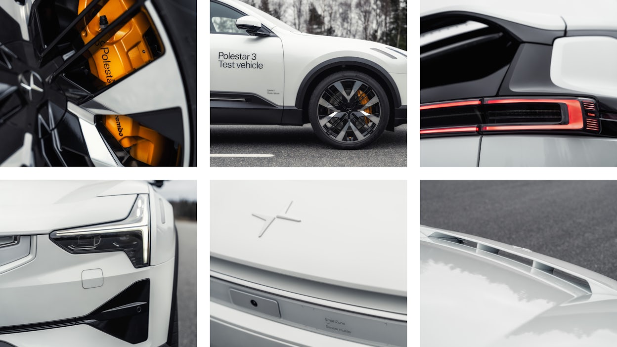 Collage of Polestar 3 prototype's exterior details.