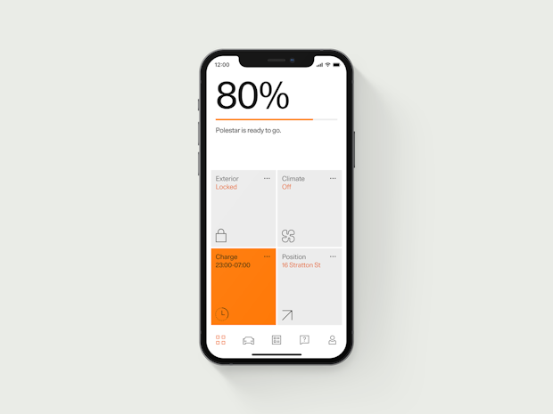 Polestar app screen showing charging percentage