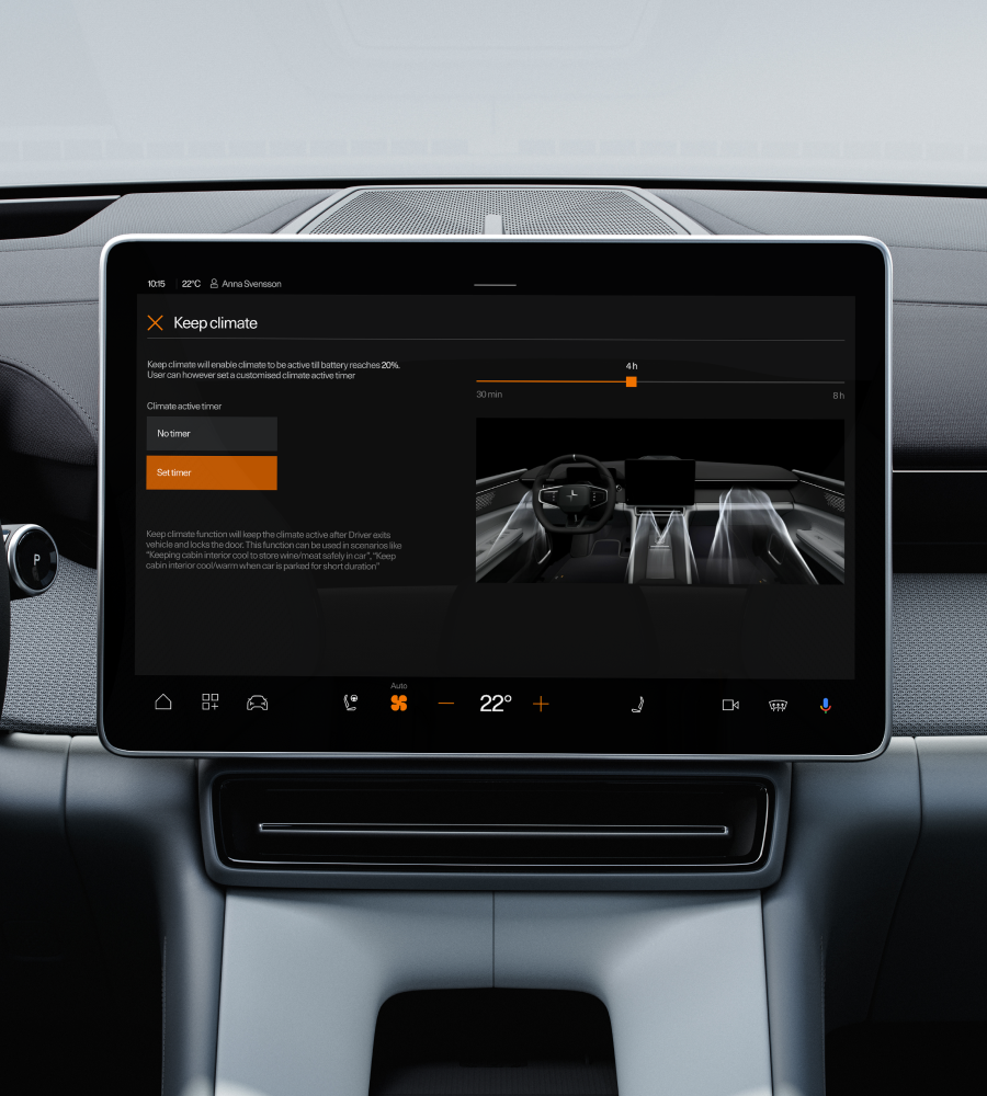 Climate control shown on centre display in Polestar 4