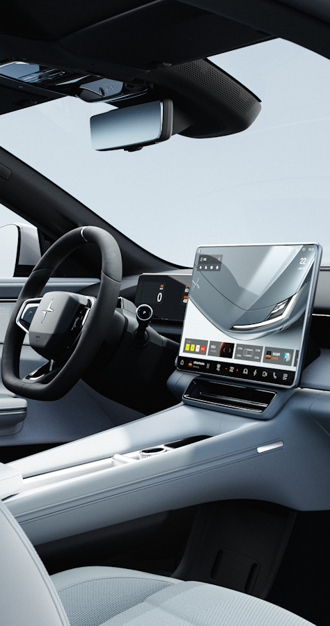 Polestar 4 interior dashboard and steering wheel