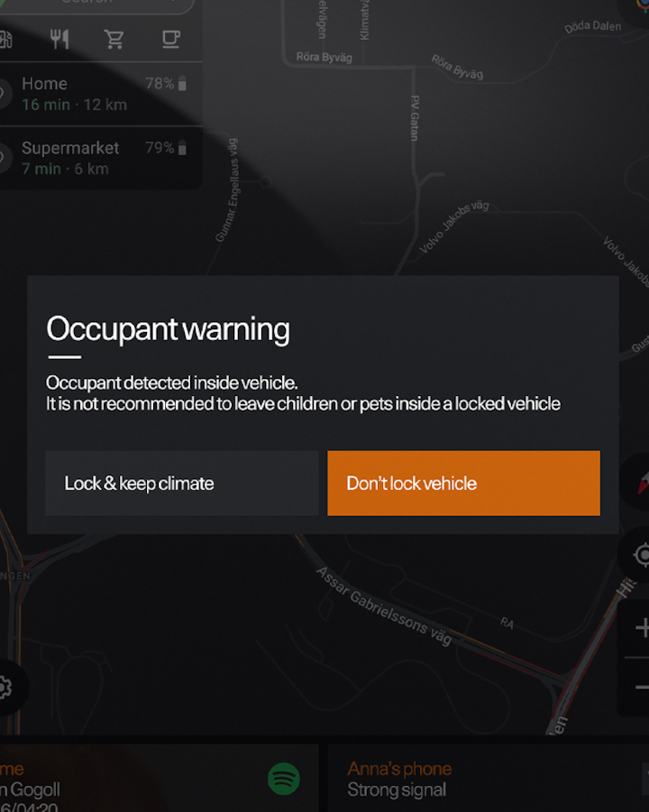 Occupant Detection System popup on centre display.