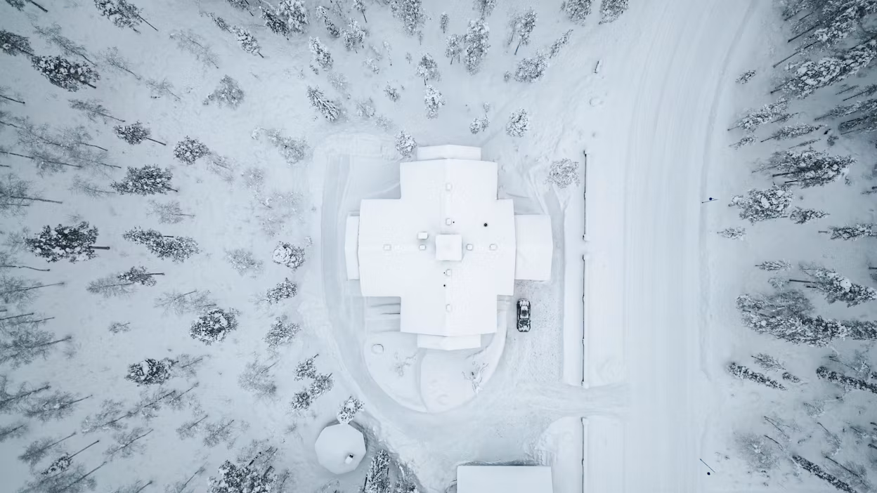 Drone image over a house in Levi.