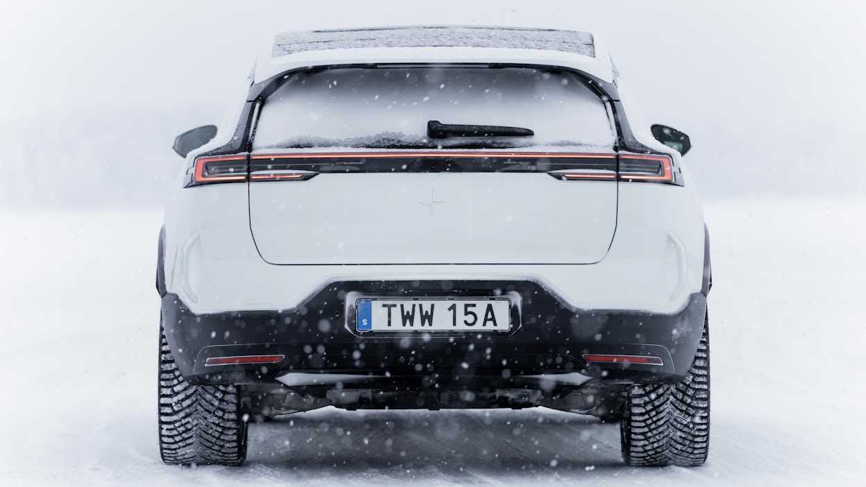 Polestar 3 rear in the snow.