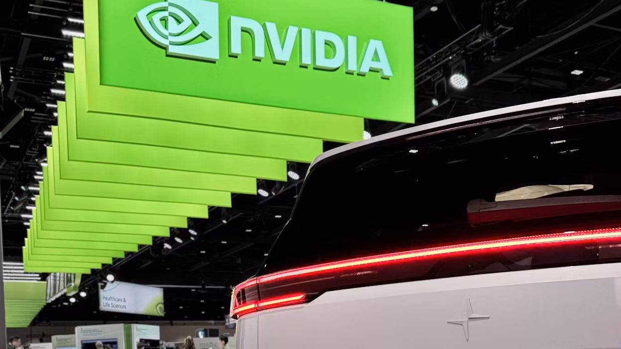 Polestar 3 under large green Nvidia screen