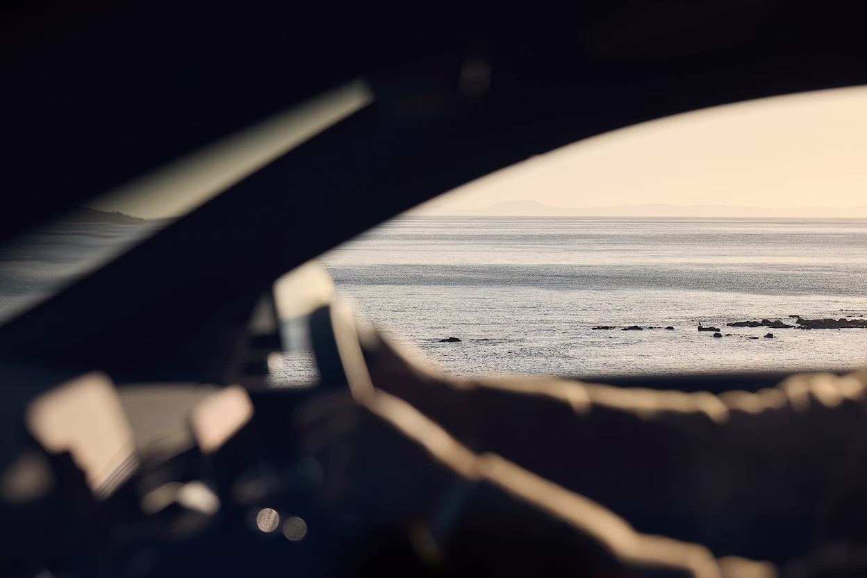 View of ocean from Polestar 3 drivers window
