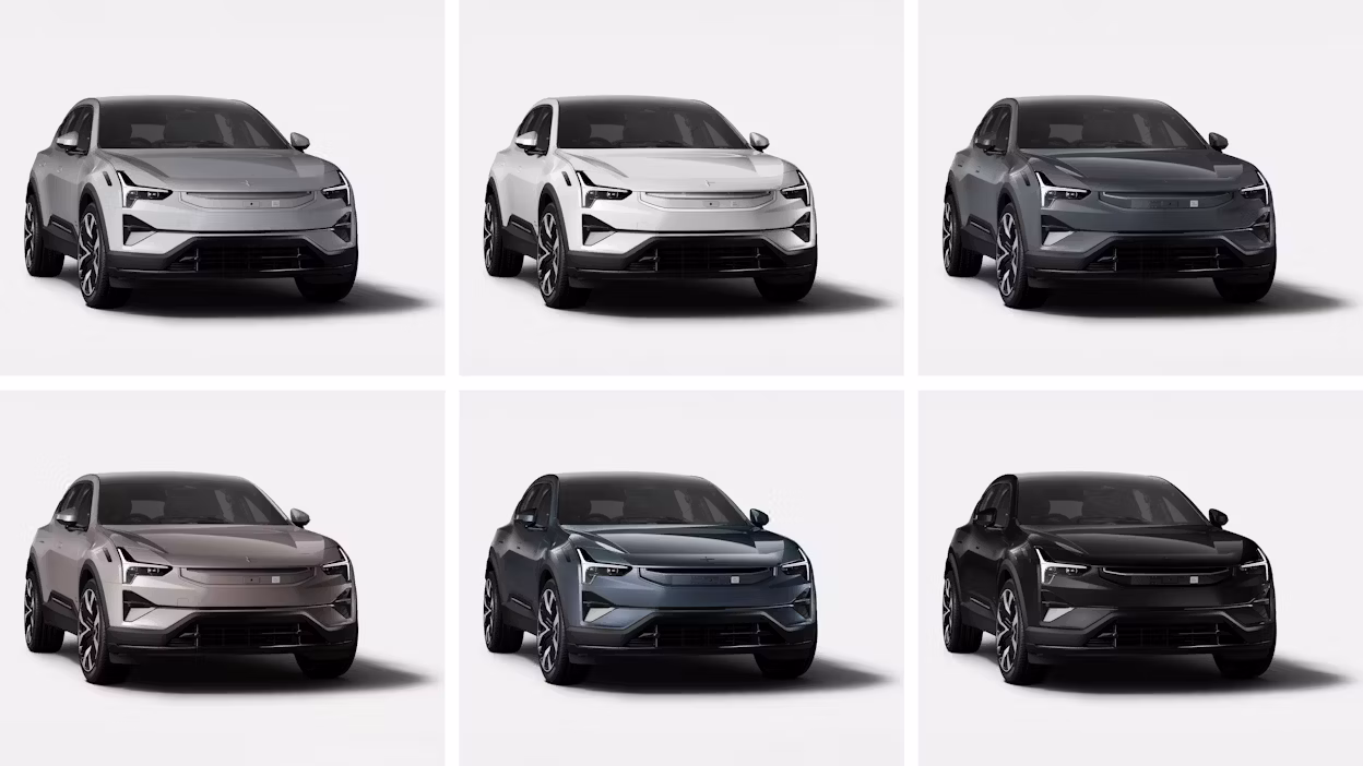 Six Polestar 3's in different colours.