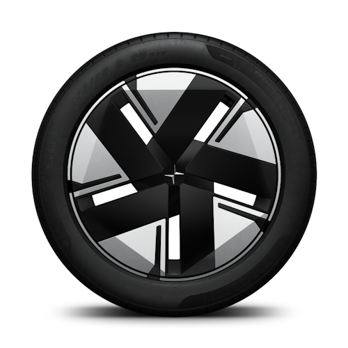 Polestar 2’s 19-inch cast alloy, diamond cut Aero wheel with gloss-grey finish.