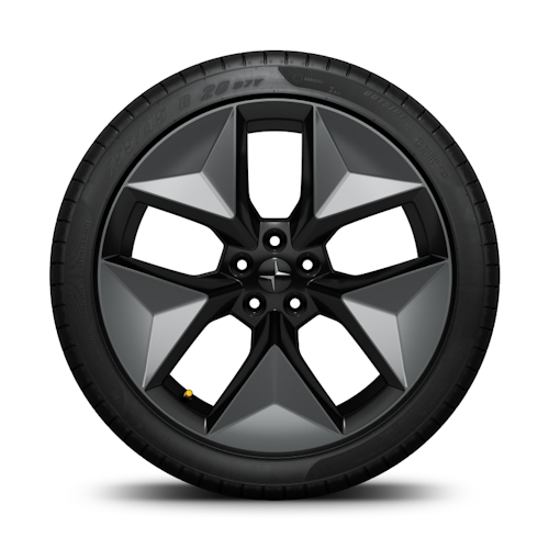 Polestar 2’s 20-inch cast alloy, laser-etched Pro graphite wheel with gloss grey finish.