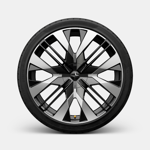 Polestar 4 coupé’s 22-inch Performance wheel with gloss black surface finish.