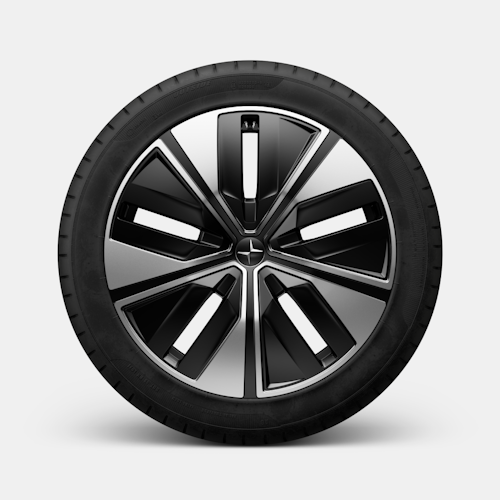 Polestar 4 coupé’s 20-inch diamond cut Aero wheel with gloss black surface finish.