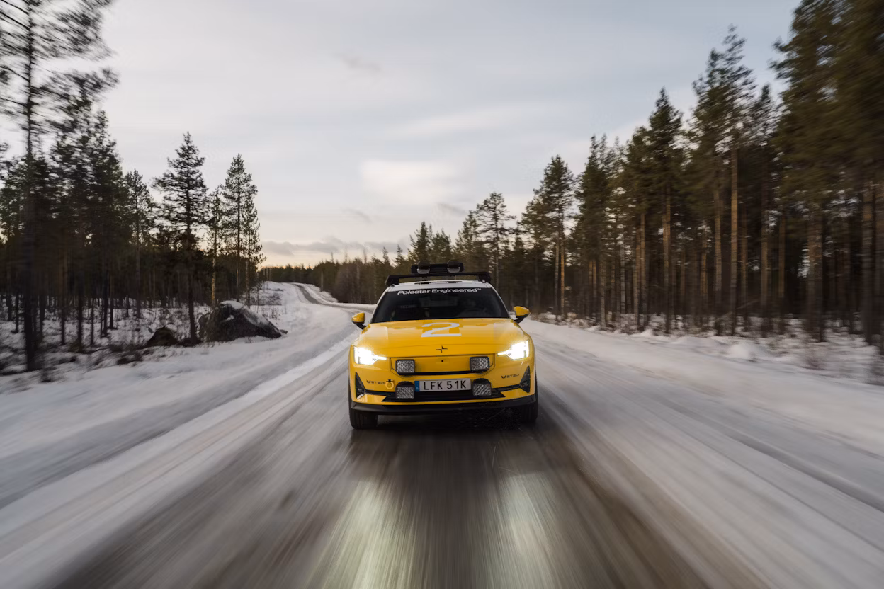 A car driving on snowy road