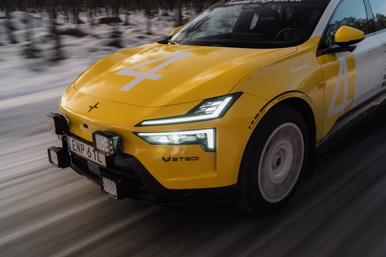 A car driving on snowy road