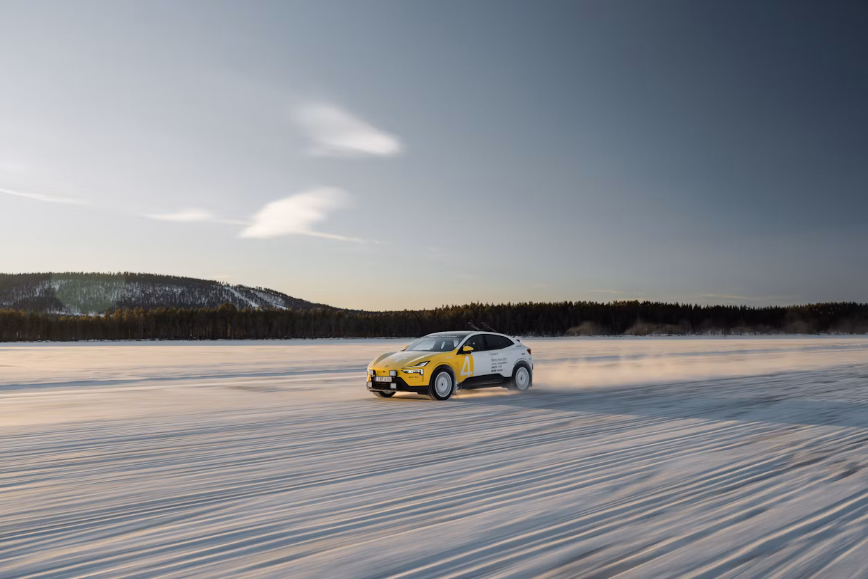 A car driving on frozen lake