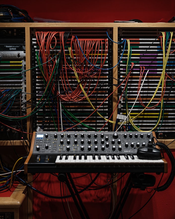 Electrical wires with keyboard in front