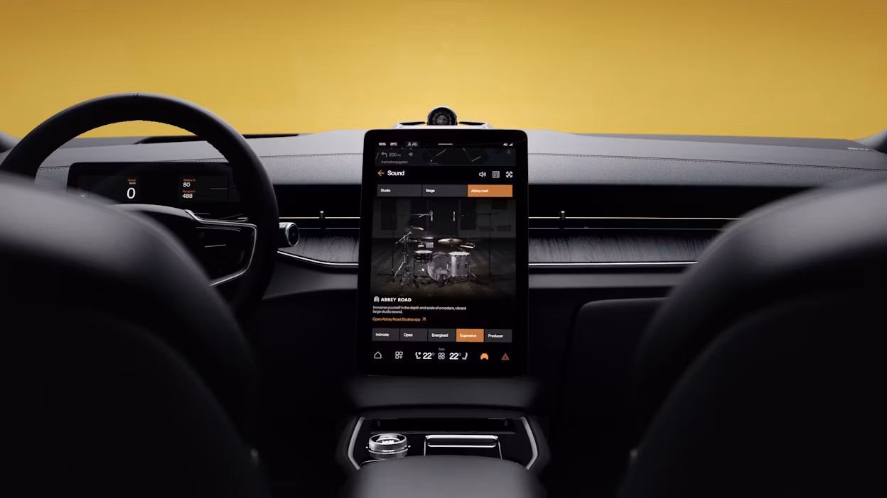 HMI in Polestar 3 displaying Abbey Road Studios Mode