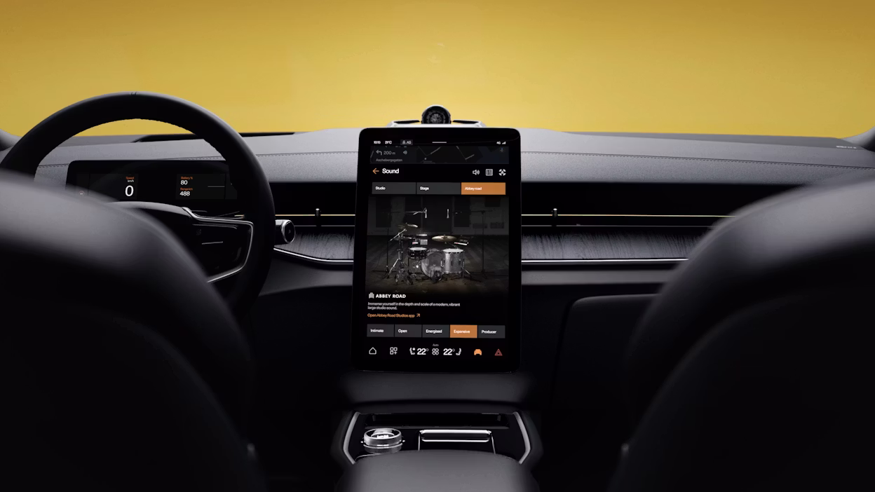 HMI in Polestar 3 displaying Abbey Road Studios Mode