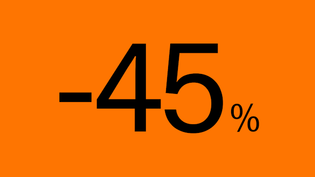 Black text '-45%' on orange background.