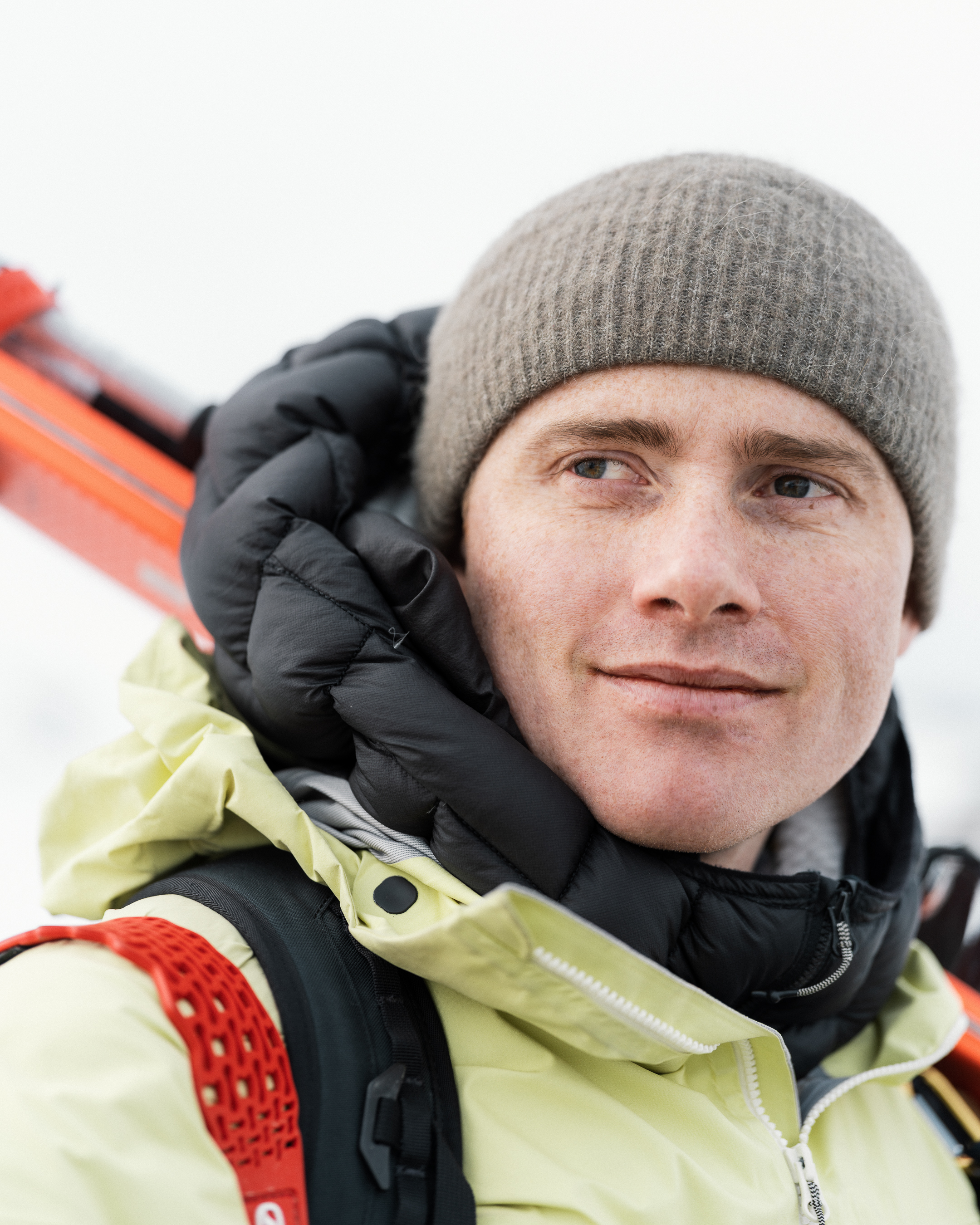 Profile of male skier