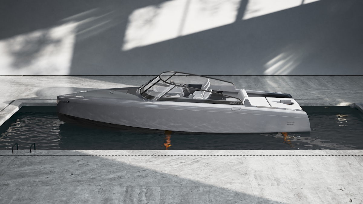 Grey boat with golden foils under water