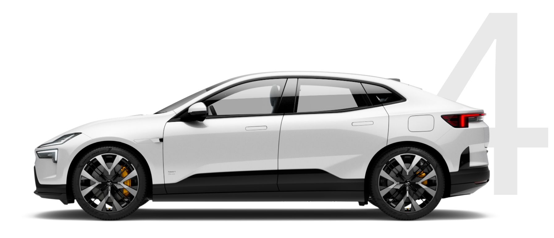 A white Polestar 4 from the side.