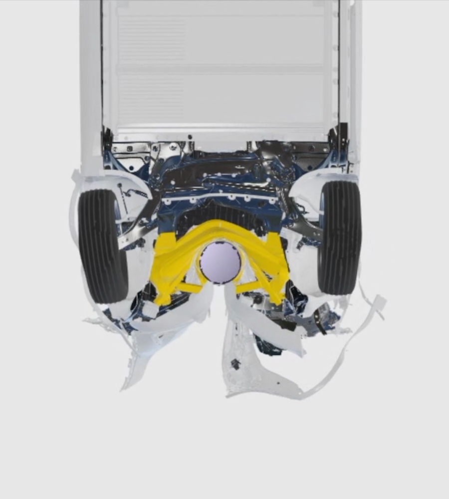 The Front Lower Load Path of Polestar 2 crumples upon impact to absorb a head-on collision.