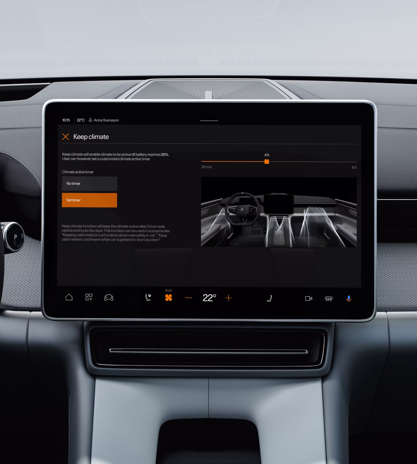 Polestar 4’s centre display showing the car wash mode screen.