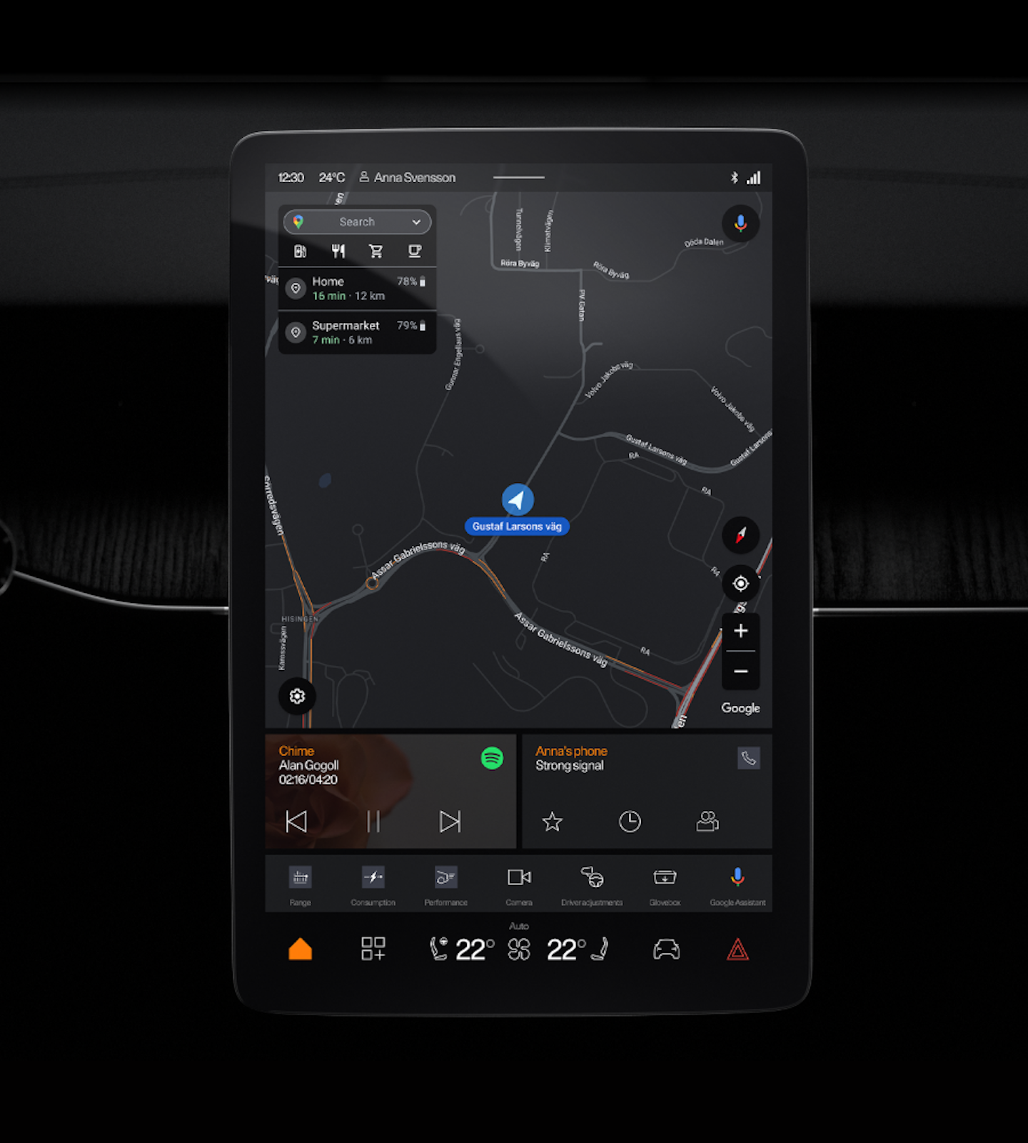 Polestar 3’s centre display on the homescreen with Google maps and other app tiles underneath.