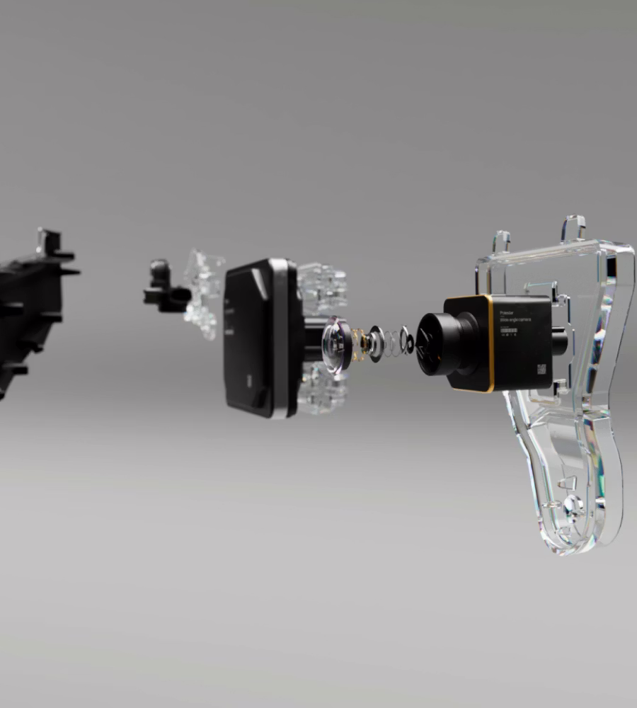 Polestar 3’s SmartZone shown in an exploded view and with its heating under the surface.