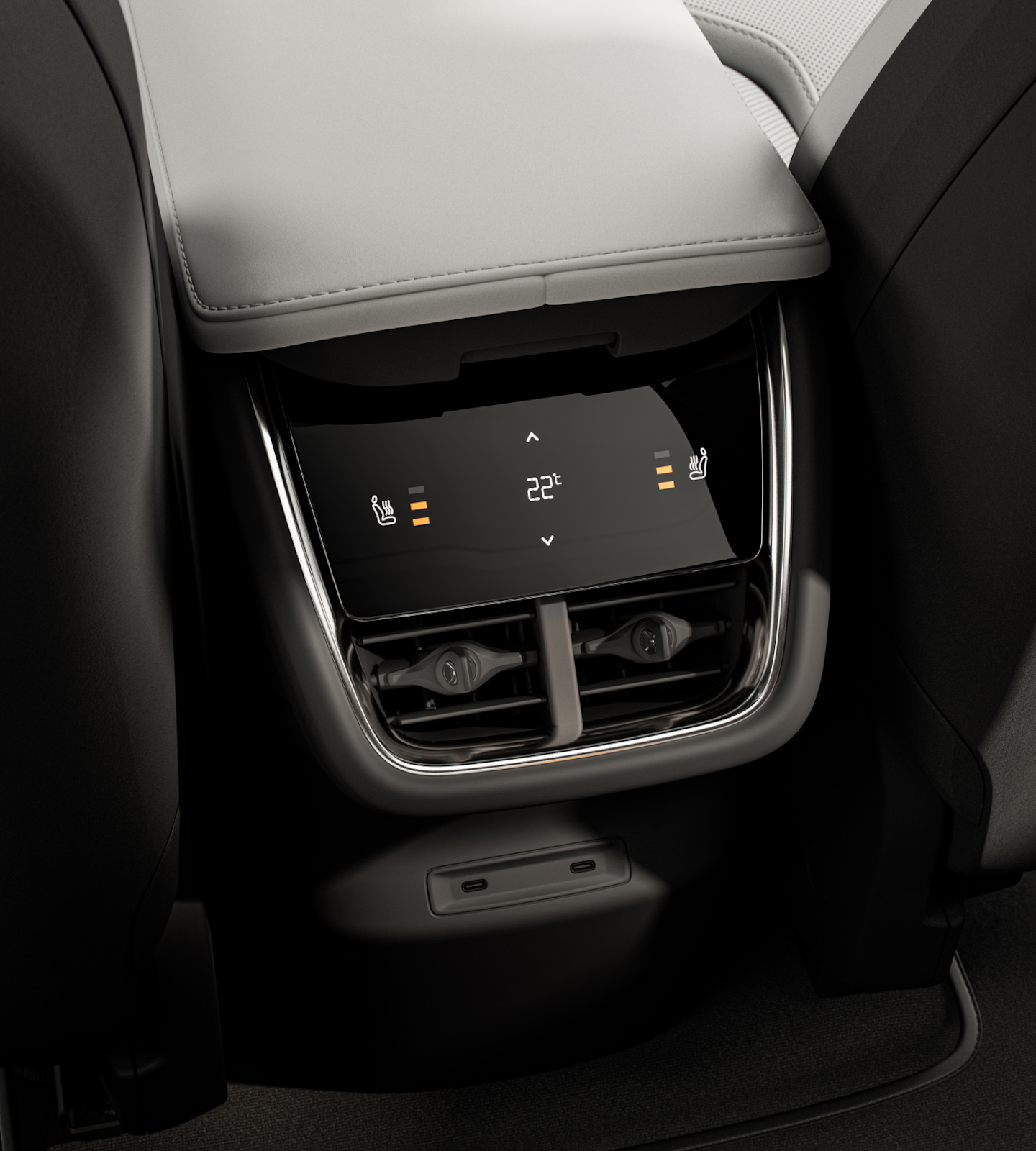 Polestar 3’s rear touchscreen interface with rear climate controls and vent.