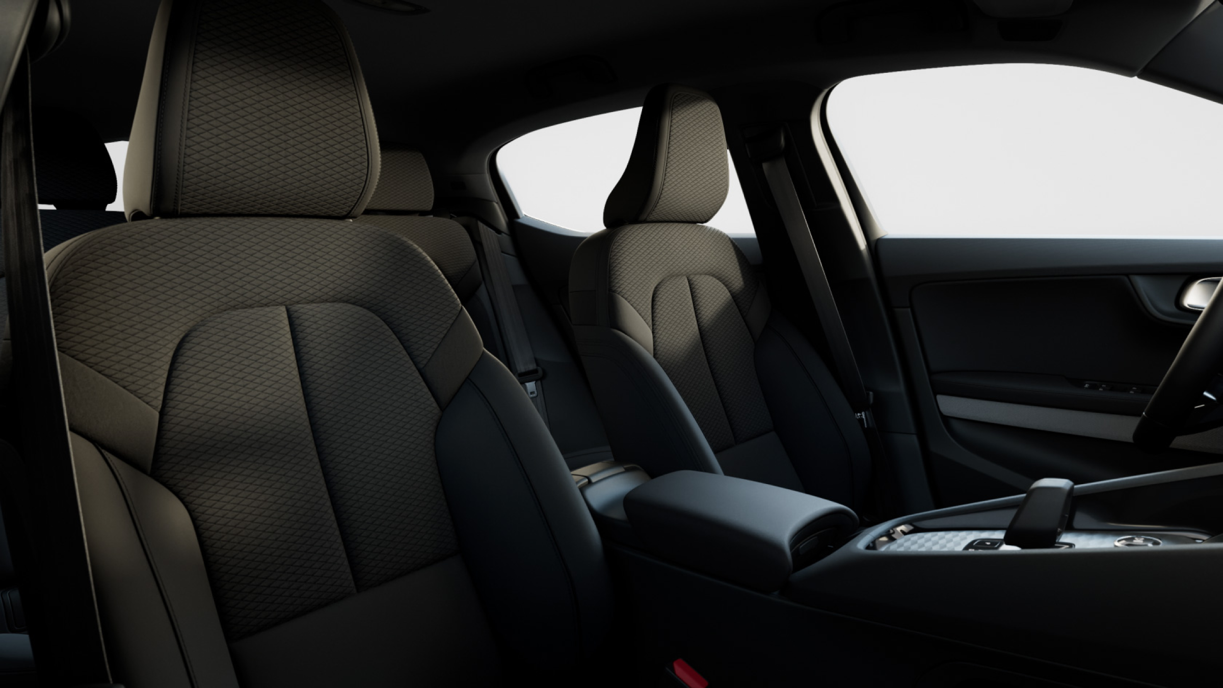 Polestar 2 seats with embossed textile in Charcoal with 3D etched deco.