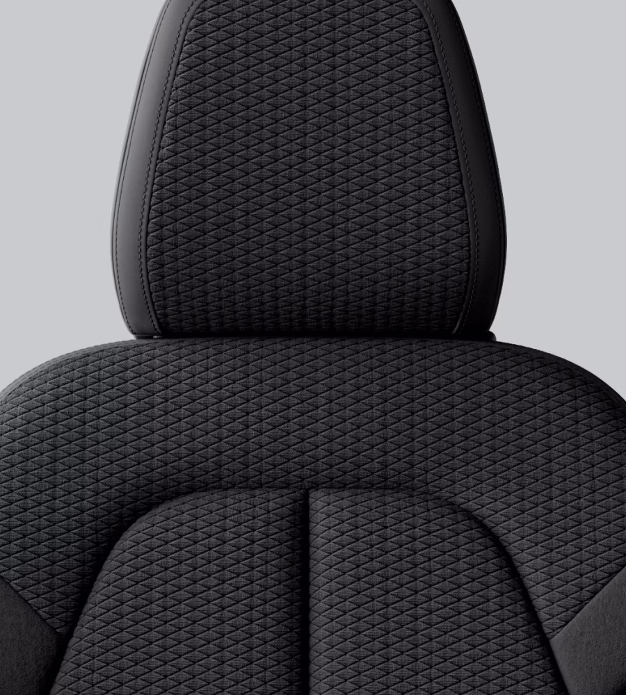 Polestar 2’s seat with Embossed textile upholstery in Charcoal.