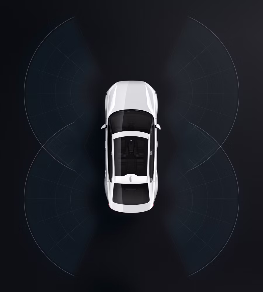 A bird’s eye view of Polestar 2 with surrounding waves showing the range of the digital key.