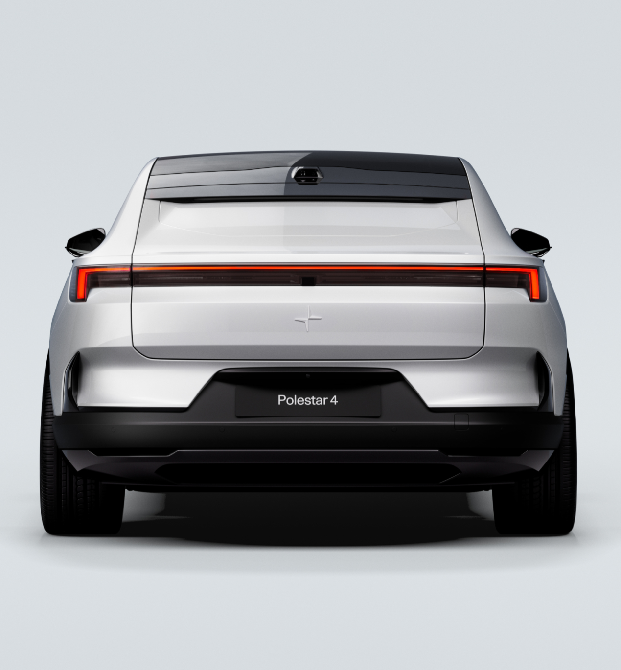 Rear view of Polestar 4 in Snow colour.