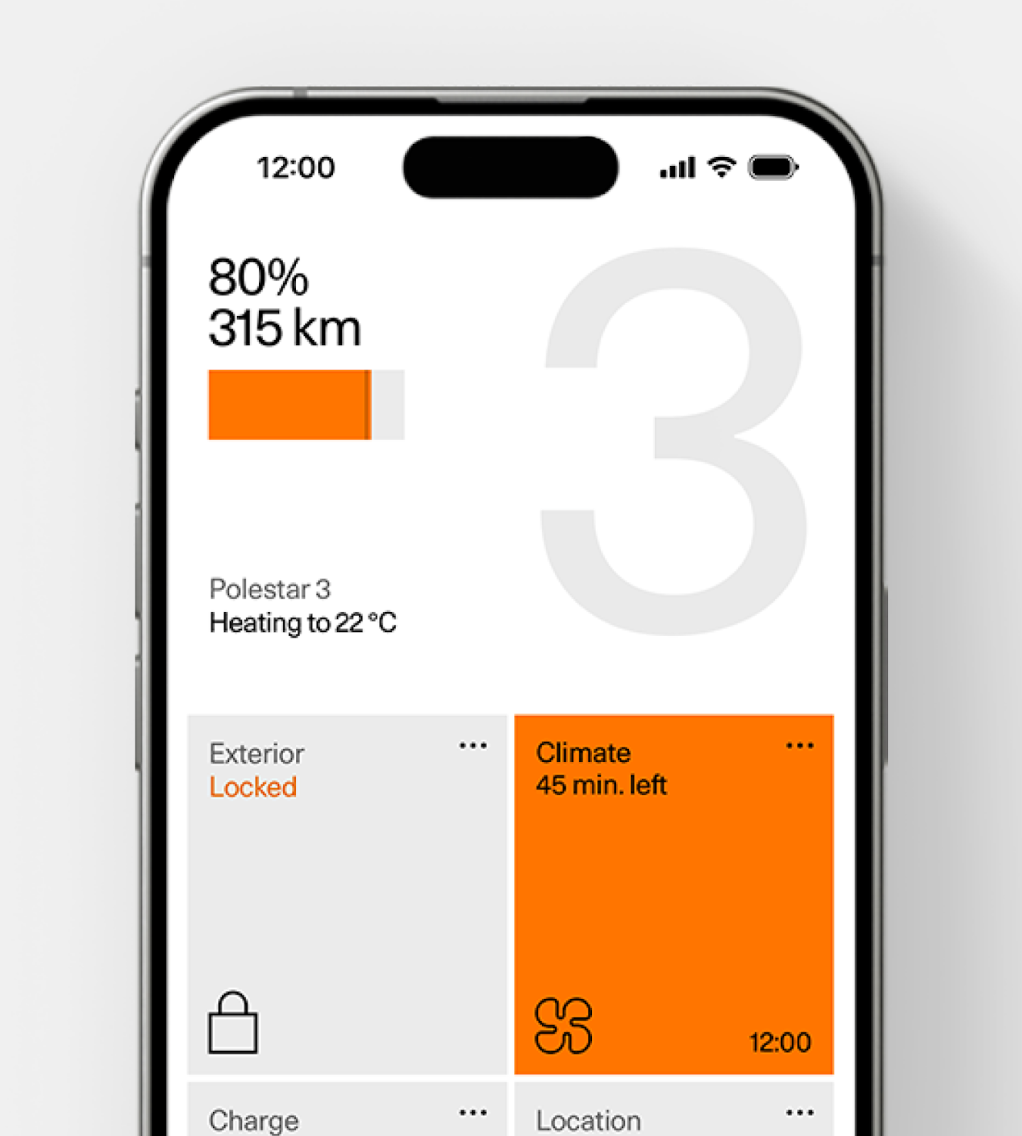 Smartphone showing a screen with the climate settings within the Polestar app.