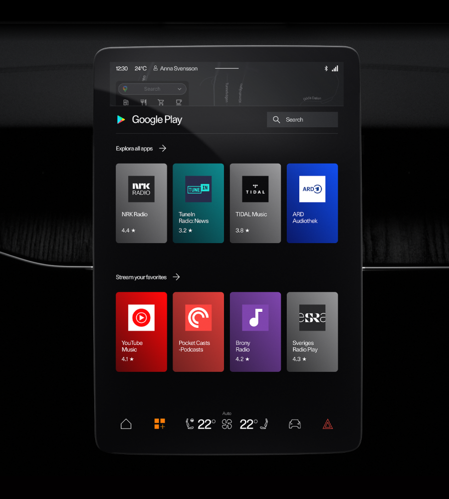 Polestar 3’s centre display with the Google Play Store home screen.