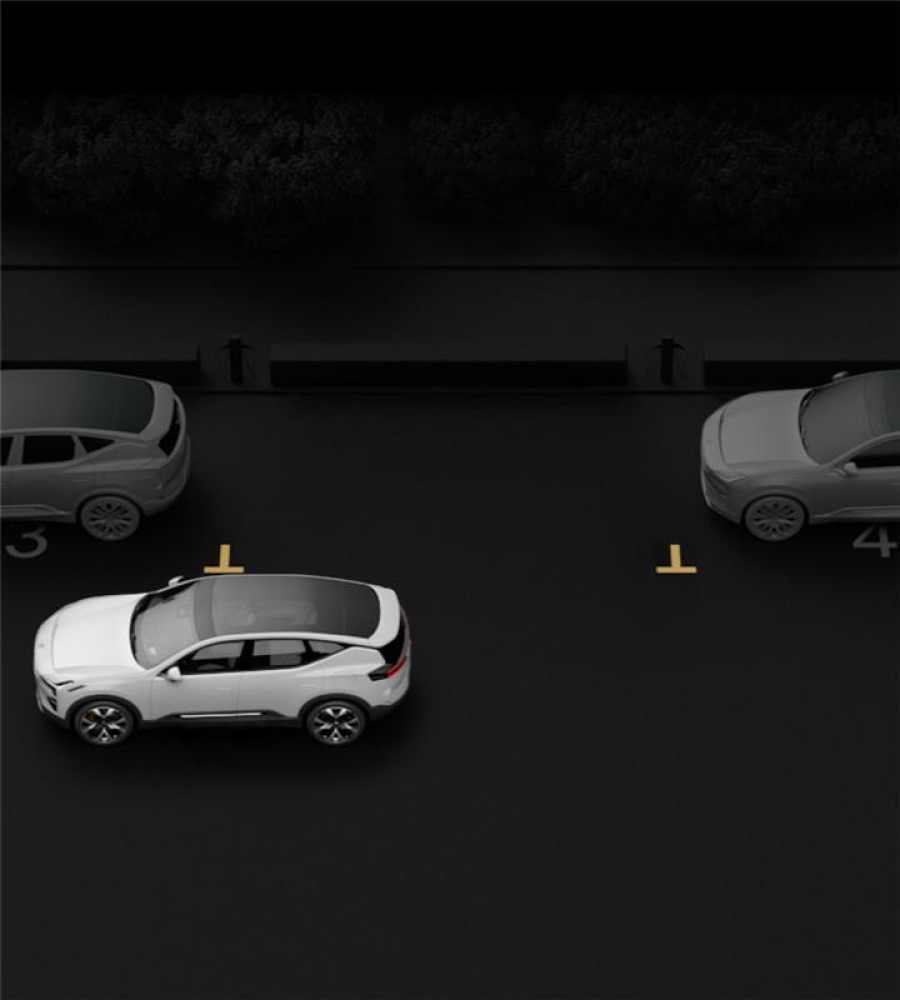 Polestar 3 standing next to an open parking spot in a position to parallel park.