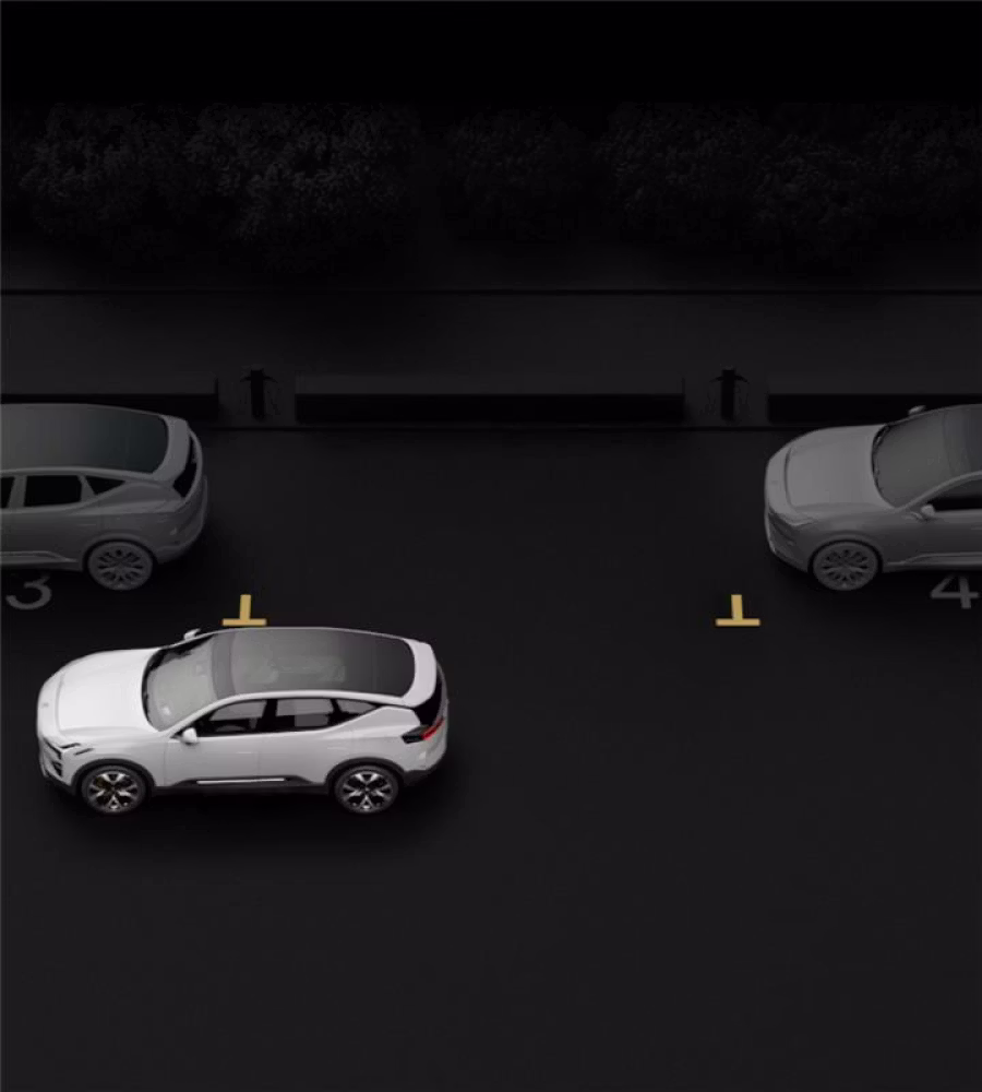 Polestar 3 standing next to an open parking spot in a position to parallel park.