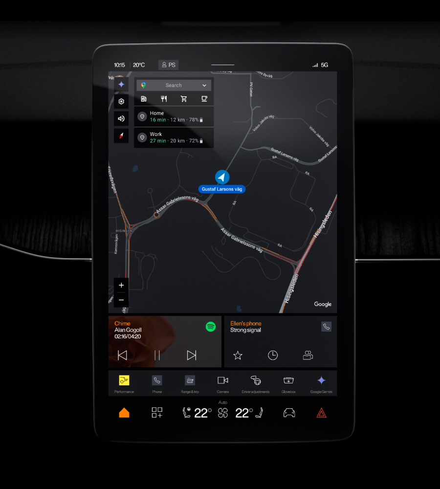 Polestar 3’s centre display on the homescreen with Google maps and other app tiles underneath.