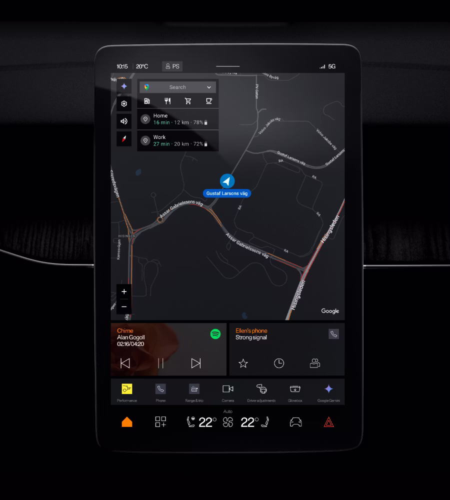 Polestar 3’s centre display on the homescreen with Google maps and other app tiles underneath.