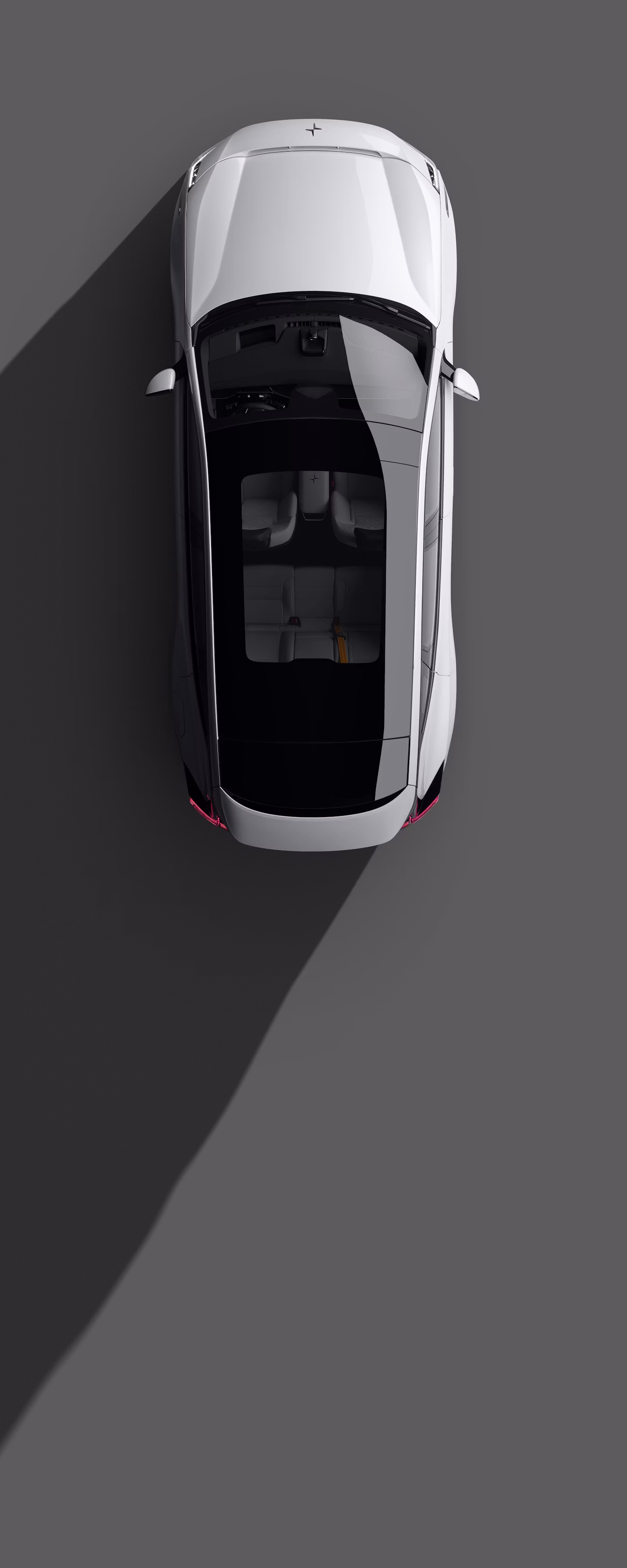 Bird’s eye view of Polestar 3 in a white colour against a grey background.
