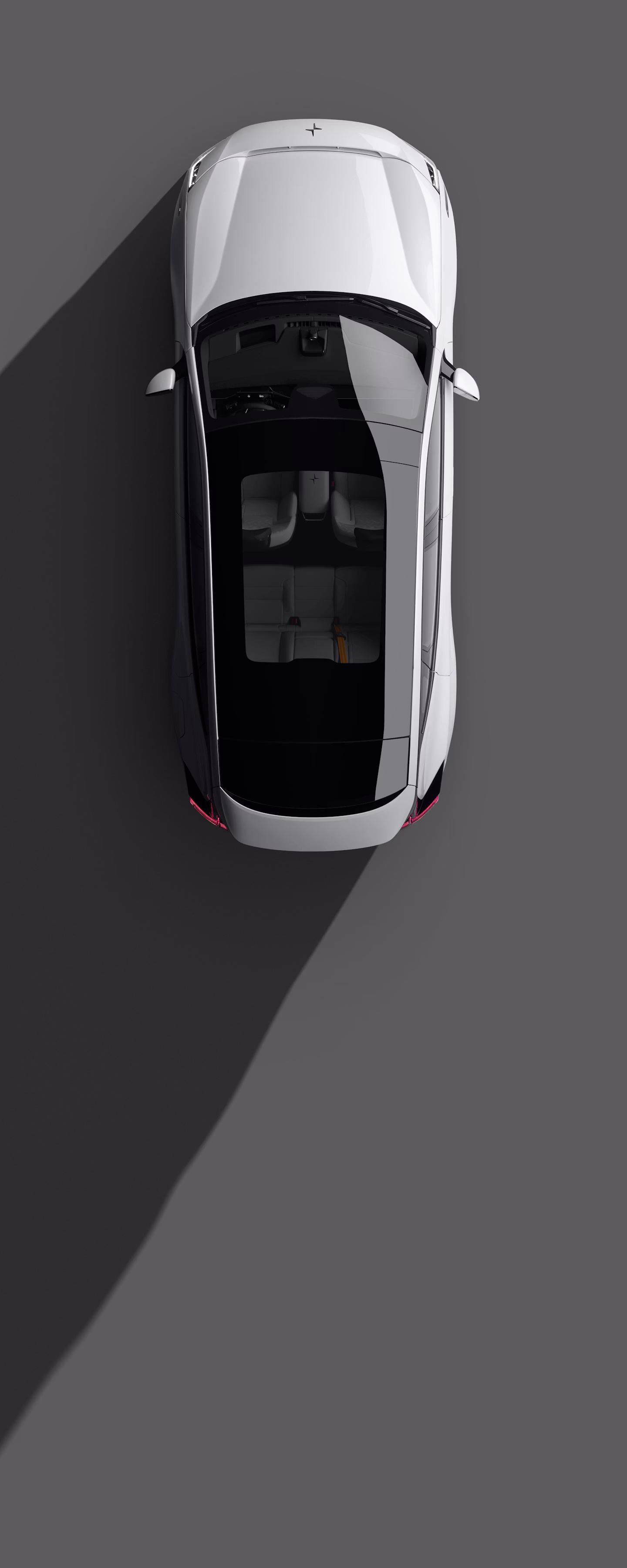 Bird’s eye view of Polestar 3 in a white colour against a grey background.