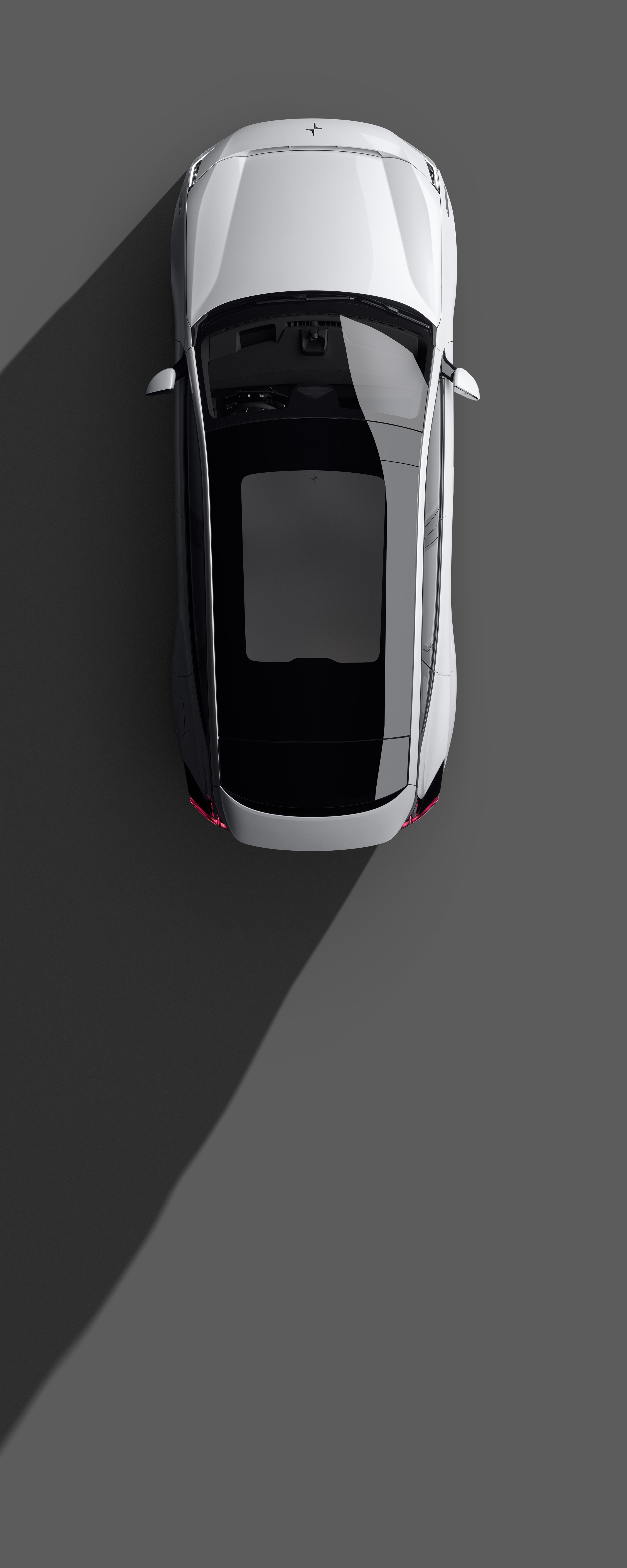 A bird’s eye view of Polestar 3 with interior passenger cabin exposed.