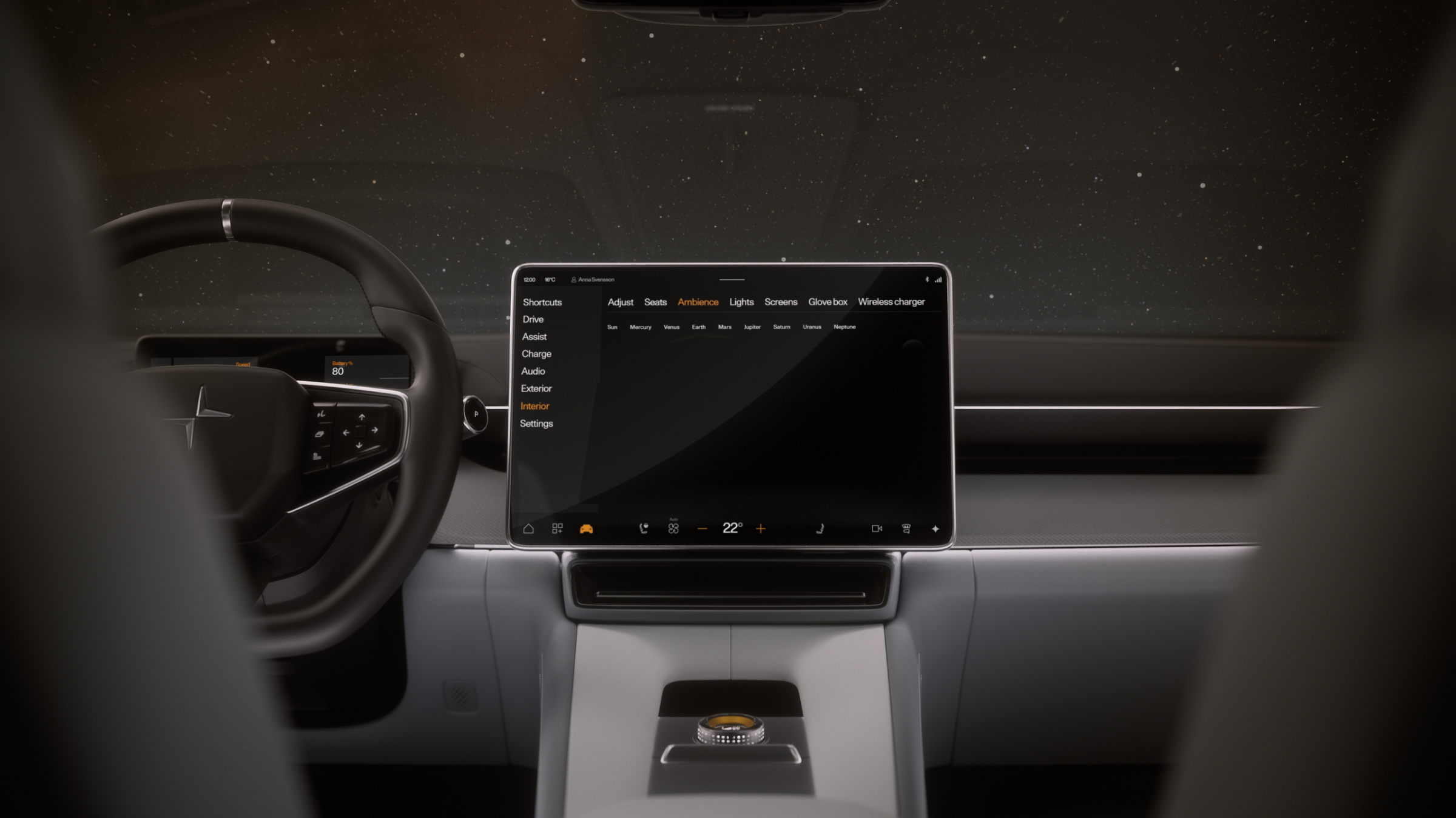 Polestar 4 coupé’s solar system inspired illumination with the colours of various planets