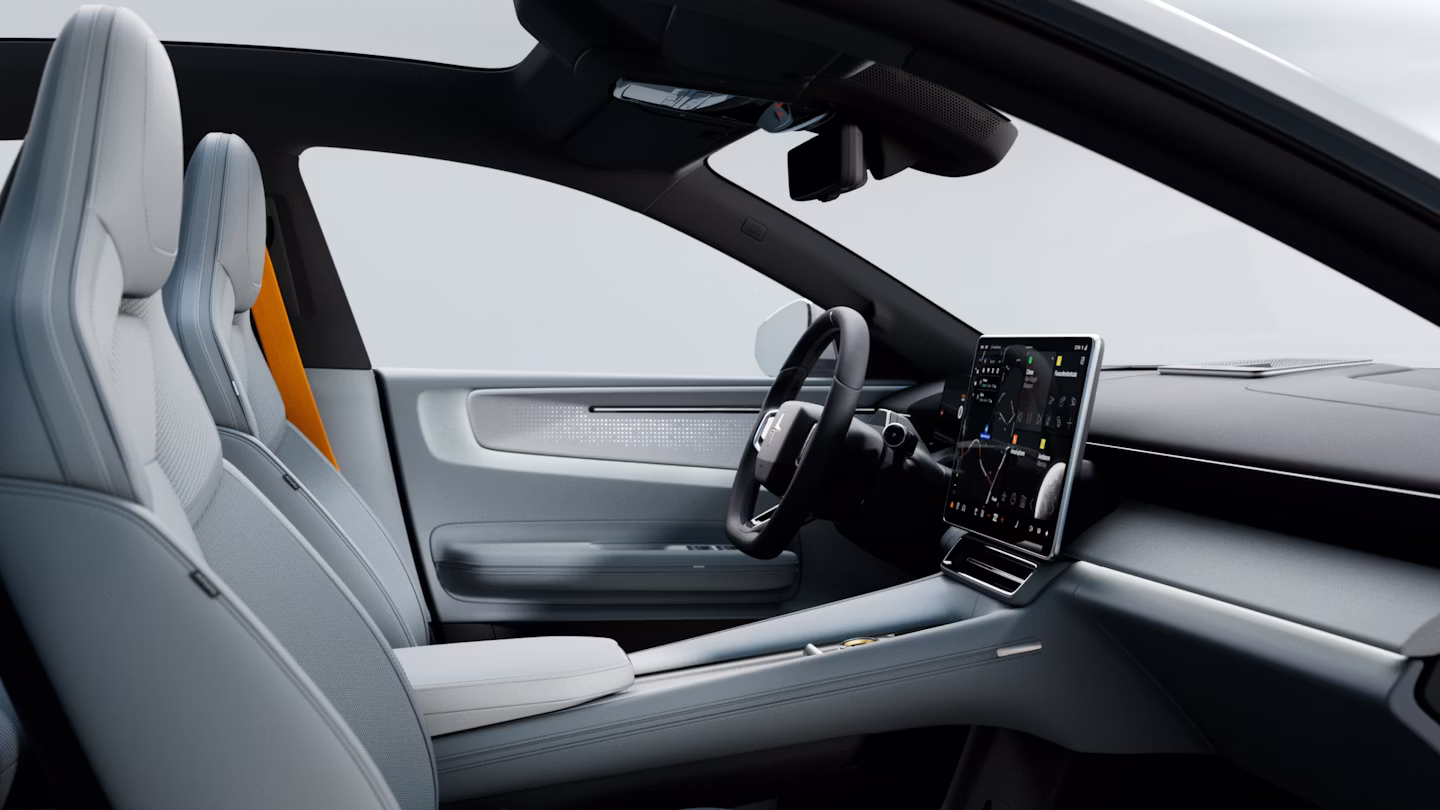 Polestar 4 coupé with Zinc backlit deco with Mist tailored knit