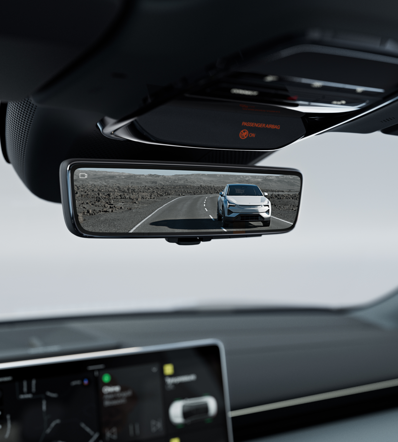 Polestar 4 coupé’s rear-view HD camera in action