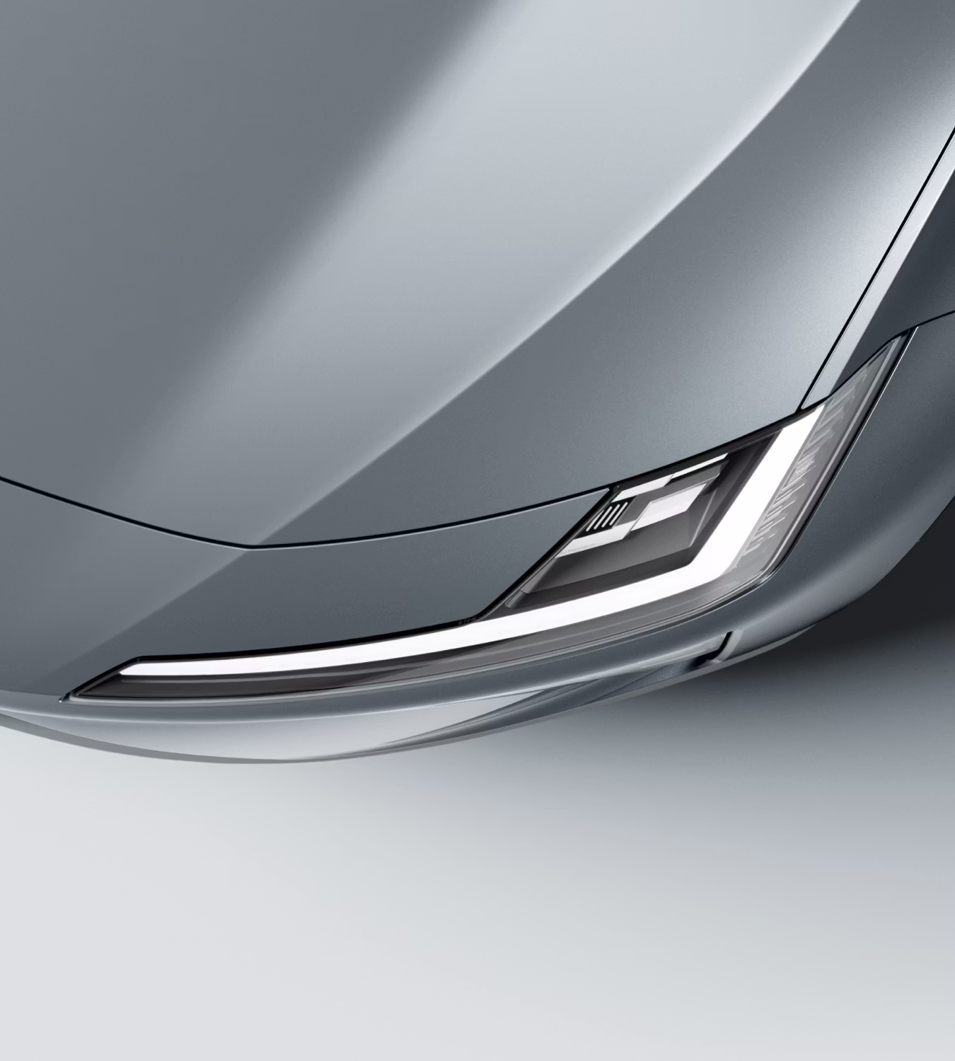 A top down view of Polestar 4 coupé’s left-side headlamp.