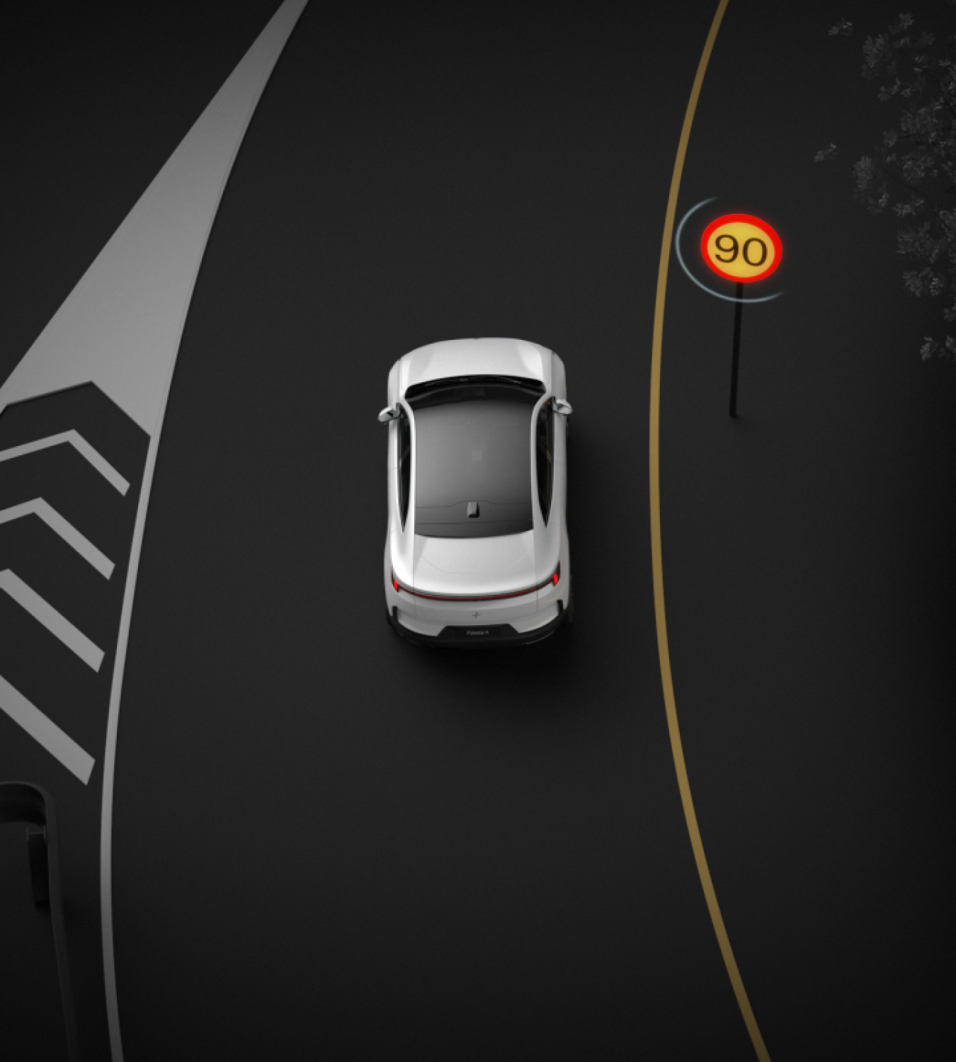Polestar 4 coupé tracks the oncoming speed limit signs