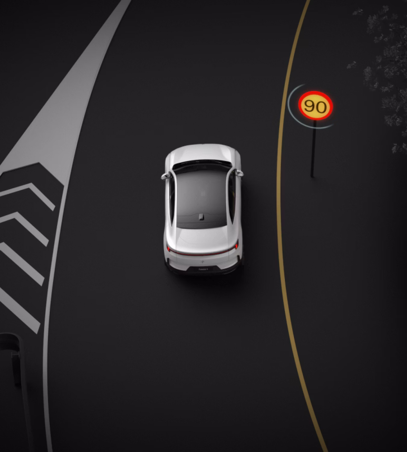 Polestar 4 coupé tracks the oncoming speed limit signs