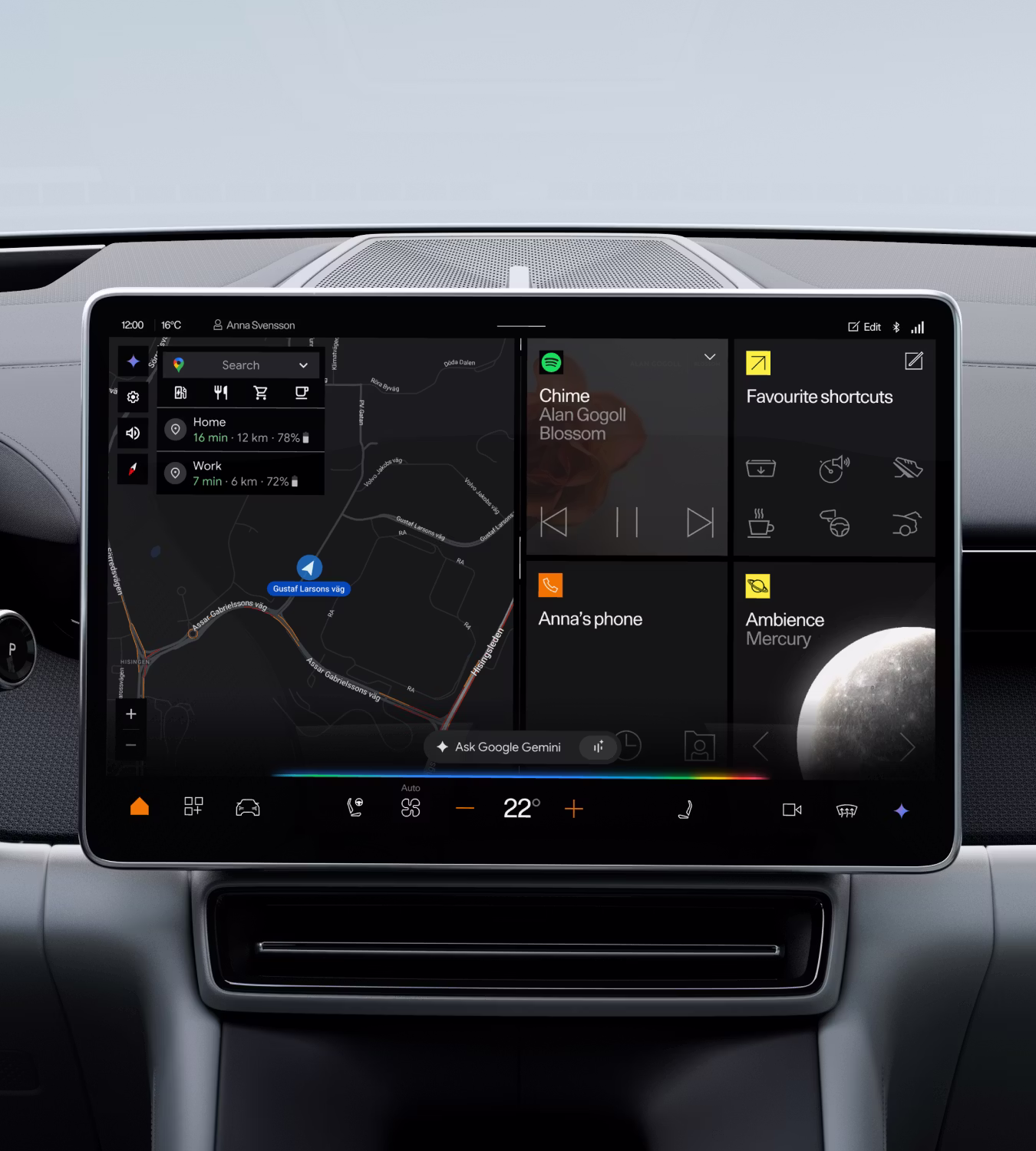 Polestar 4 coupé’s centre display showing a Gemini prompt.