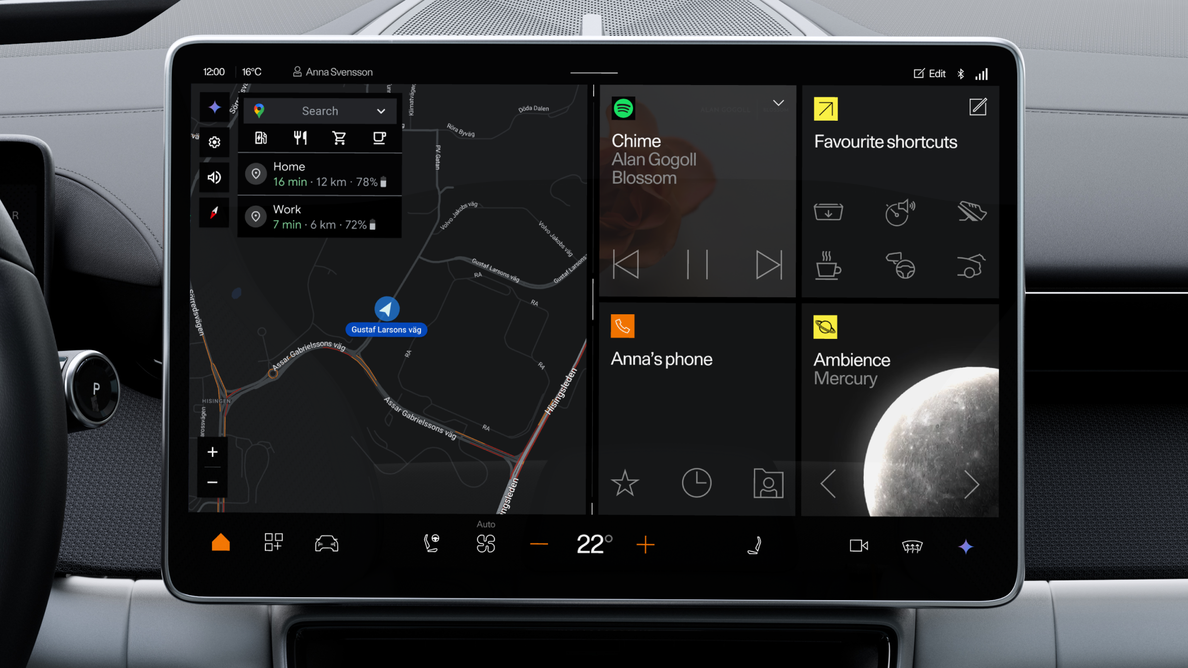 Polestar 4 SUV centre display showing a screen of the solar system interior illumination options.